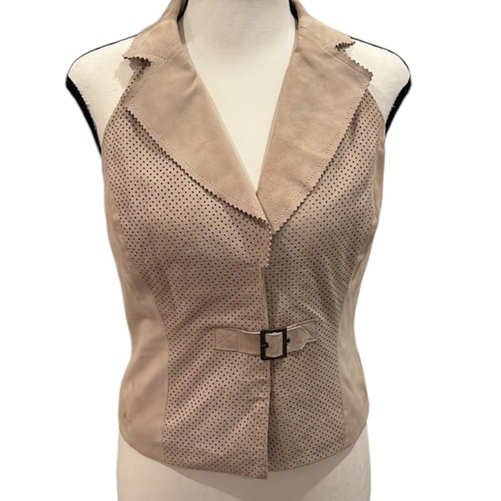Cache Beige Suede Vest Size 2 Buckle Vintage Neutral Tan Nude